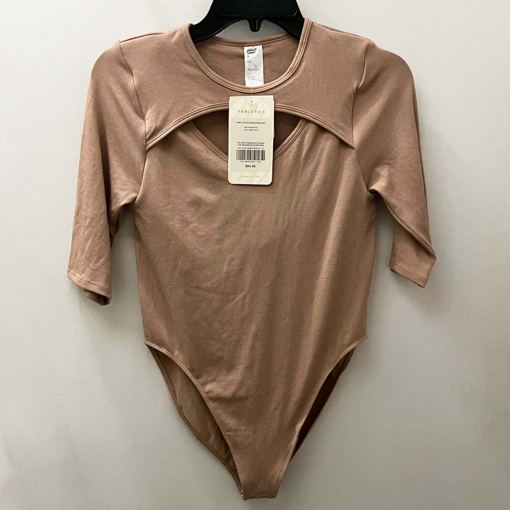 NWT Fabletics Finely Cutout Seamless Tan Bodysuit Size Large